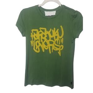 Harajuku Lovers “Luxurious” Print T Shirt Sz Small Green